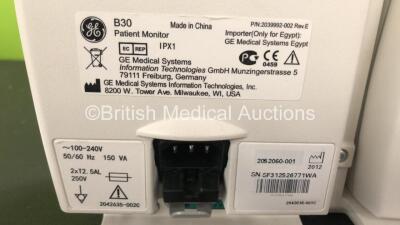 GE B30 Patient Monitor with 1 x GE E-PSMP-00 Module Including ECG, SpO2, NIBP, T1, T2, P1 and P2 Options and 1 x GE SM201 Battery (Powers Up with Damage to Casing - See Photos) *SN SF312526771WA / 6608830* - 7