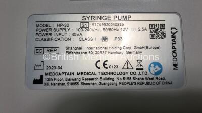 4 x MedCaptain Model HP-30 Touch Screen Syringe Pumps with HP-80 Infusion Workstation *Mfd 2020* (All Power Up) - 4