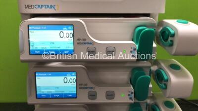 4 x MedCaptain Model HP-30 Touch Screen Syringe Pumps with HP-80 Infusion Workstation *Mfd 2020* (All Power Up) - 2