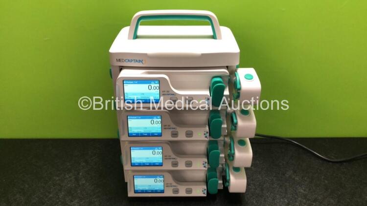 4 x MedCaptain Model HP-30 Touch Screen Syringe Pumps with HP-80 Infusion Workstation *Mfd 2020* (All Power Up)