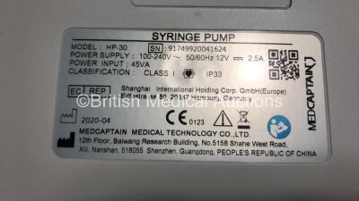 4 x MedCaptain Model HP-30 Touch Screen Syringe Pumps with HP-80 Infusion Workstation *Mfd 2020* (All Power Up) - 4