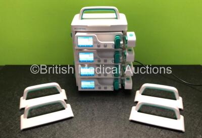 4 x MedCaptain Model HP-30 Touch Screen Syringe Pumps with HP-80 Infusion Workstation *Mfd 2020* (All Power Up)