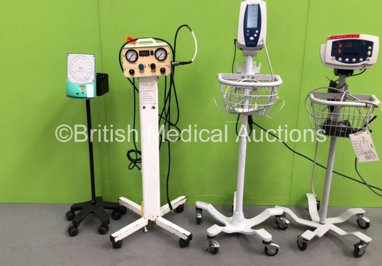 1 x Welch Allyn SPOT Vital Signs Monitor on Stand, 1 x Welch Allyn 53N00 Vital Signs Monitor on Stand (Both Power Up), 1 x Accoson Greenlight 300 Blood Pressure Meter and 1 x Oak Medical Tourniquet on Stand with Hose *S/N 11346*