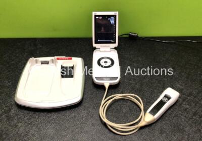 GE Healthcare Vscan Ref GM000180 Wireless Portable Ultrasound Unit with GE Transducer / Probe, GE Vscan Docking Station and AC Power Supply (Powers Up with Damage to Casing - See Photos)