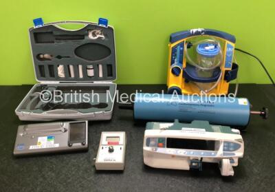 Mixed Lot Including 1 x Viasys Microlab Spirometer Software V3.05 / V2.36 with Power Supply and Accessories in Case (Untested Due to No Power Supply) 1 x Bio-Tek Universal DPM-III Biometer, 1 x CareFusion Alaris GH Syringe Pump (Spares and Repairs) 1 x Me