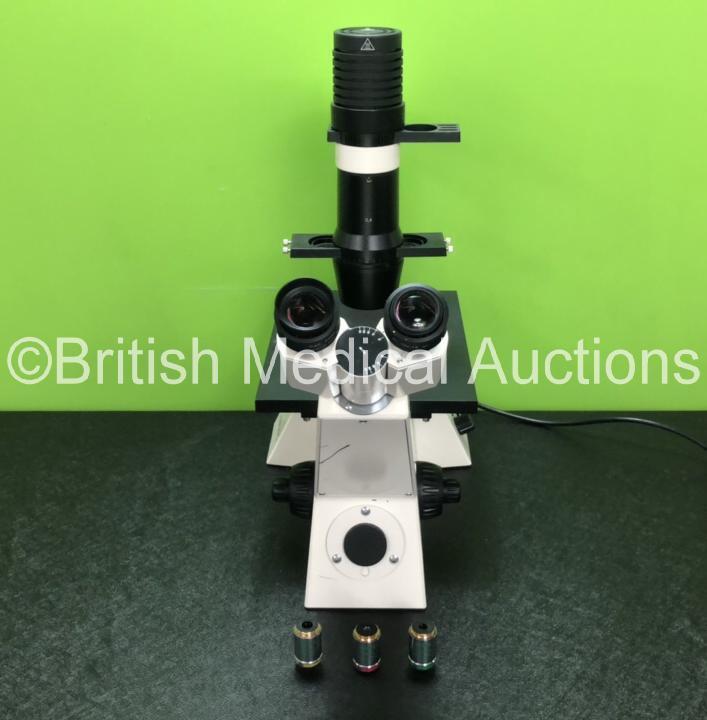 Carl Zeiss Axiovert 40 C Benchtop Microscope (No Power) with 2 x Carl Zeiss PI 10x/18 Eyepieces (1 x Missing Cover - See Photos) Including 1 x A-Plan 10x/0,25 Ph1 Optic, 1 x A-Plan 5x/0,12 Ph0 Optic and 1 x LD A-Plan 20x/0,30 Ph1 Optic