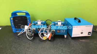 Mixed Lot Including 1 x GE Dinamap Procare Patient Monitor (Untested Due to Missing Power Supply) 1 x Seward Medical Model 19.5113 75 Watt Light Source (Powers Up) 2 x GE enFlow Fluid Warmers (Both Power Up) 1 x Seward Medical Model 19.5113 Light Source (