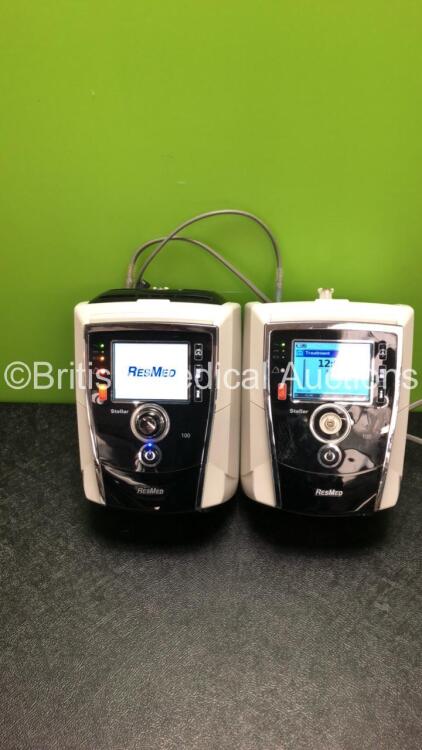 2 x ResMed Stellar 100 CPAP's (Both Power Up - 1 x Flashing Screen - 1 x Missing Upper Case / Damaged Button and Scratches) *S/N 20161031311 / 20170360230*