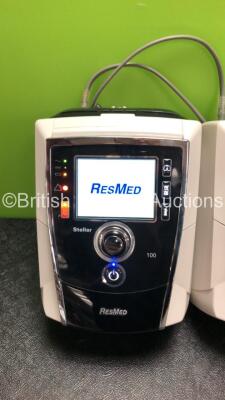 2 x ResMed Stellar 100 CPAP's (Both Power Up - 1 x Flashing Screen - 1 x Missing Upper Case / Damaged Button and Scratches) *S/N 20161031311 / 20170360230* - 4