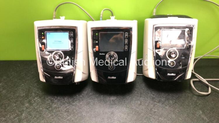 3 x ResMed Stellar 100 CPAP's (1 x Powers Up with System Error 21 Displayed - See Pictures - 1 x Draws Power - 1 x No Power - 2 x Missing Top Covers) *S/N 2015083459 / 20130504957 / 20160245780 *