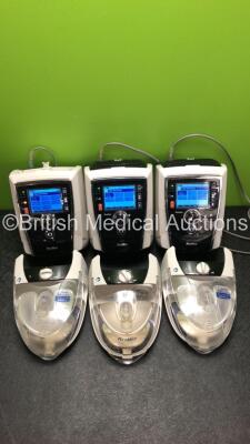 3 x ResMed Stellar 150 CPAP,s with 3 x ResMed H4i Humidifiers (All Power Up with Power Supplies - 1 x Missing Cover -See Pictures) *S/N 22171714851 / 20151236493 / 20170573509*