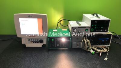 Mixed Lot Including MedRad Veris Patient Monitor Rev 3.2. 1 x RB CLS 150-2 Light Source, 1 x DP Medical HL150 Light Source, 2 x Sphygmomanometers, 1 x HME Lifepulse Monitor and 1 x Albury Instruments Life Trace 18 Unit (All Power Up)