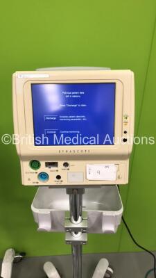 2 x Welch Allyn SPOT Vital Signs Monitors on Stands, 1 x Fukuda Denshi DS-7100 Patient Monitor on Stand (All Power Up) and 1 x GE Dinamap ProCare Vital Signs Monitor on Stand (No Power) - 2