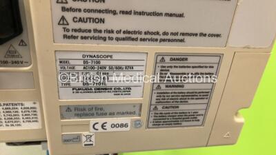 2 x Welch Allyn SPOT Vital Signs Monitors on Stands, 1 x Fukuda Denshi DS-7100 Patient Monitor on Stand (All Power Up) and 1 x GE Dinamap ProCare Vital Signs Monitor on Stand (No Power) - 4