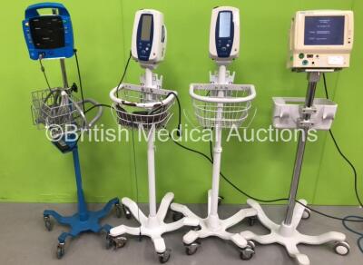 2 x Welch Allyn SPOT Vital Signs Monitors on Stands, 1 x Fukuda Denshi DS-7100 Patient Monitor on Stand (All Power Up) and 1 x GE Dinamap ProCare Vital Signs Monitor on Stand (No Power)