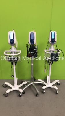 3 x Welch Allyn SPOT Vital Signs Monitors on Stands with Selection of Leads (All Power Up)