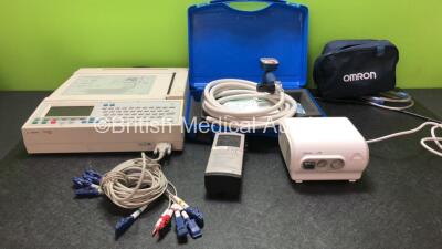 Mixed Lot Including 1 x Agilent 300pi Pagewriter ECG Unit with 1 x 10 Lead ECG Lead, 1 x 1 x Nellcor N-20 Handheld Patient Pulse Oximeter (Untested Due to No Batteries) 1 x VBM Tubing, 1 x Omron Model NE-C28 Nebulizer in Carry Bag (Powers Up)