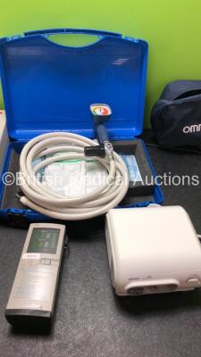 Mixed Lot Including 1 x Agilent 300pi Pagewriter ECG Unit with 1 x 10 Lead ECG Lead, 1 x 1 x Nellcor N-20 Handheld Patient Pulse Oximeter (Untested Due to No Batteries) 1 x VBM Tubing, 1 x Omron Model NE-C28 Nebulizer in Carry Bag (Powers Up) - 3