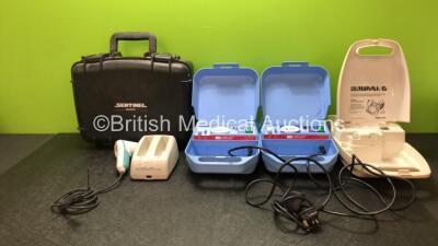 Mixed Lot Including 1 x Sentinel Heavy Duty Carry Case, 1 x Verathon Bladderscan Battery Charger with 1 x Verathron Transducer /Probe, 2 x HS Clement AC 2000 Nebulizers (Both Power Up, 1 Damaged-See Photos) 1n x Philips Porta-Neb Nebulizer (Powers Up) *SN