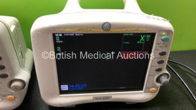 3 x GE Dash 3000 Patient Monitors Including ECG, CO2, NBP, Temp/CO, SpO2, BP1 and BP2 Options (ALl Power Up with Damage, 2 with Missing Battery Covers-See Photos) - 4