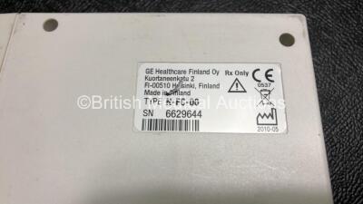 GE Datex Ohmeda F-FMW-01 Patient Monitor *Mfd 2011* (Powers Up with Damage to Casing, Missing Dial and Light Cover - See Photos) with 1 x GE Type E-PSMP-00 Module *Mfd 2010* Including ECG, SpO2, T1/T2, P1/P2 and NIBP Options and 1 x GE N-FC-00 Gas Module - 6