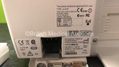 GE Datex Ohmeda F-FMW-01 Patient Monitor *Mfd 2011* (Powers Up with Damage to Casing, Missing Dial and Light Cover - See Photos) with 1 x GE Type E-PSMP-00 Module *Mfd 2010* Including ECG, SpO2, T1/T2, P1/P2 and NIBP Options and 1 x GE N-FC-00 Gas Module - 9