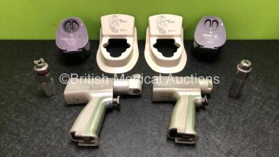 Job Lot Including 1 x Stryker System 5 4203 Rotary Handpiece, 1 x Stryker System 5 4208 Sagittal Handpiece, 1 x Stryker 4103-235 Hudson / Modified Trinkle Attachment, 1 x Stryker 4103-131 1/4 Drill Attachment, 2 x Stryker 4126-130 Battery Transfer Shields