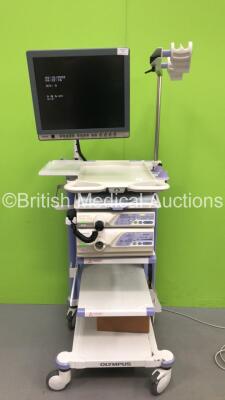 Olympus Stack Trolley with 1 x Olympus OEV191H Monitor, 1 x Olympus EVIS Lucera CV-260SL Digital Processor Unit, 1 x Olympus CLV-260SL Light Source Unit and 1 x Olympus MAJ-1154 Pigtail Connector (All Power Up) *SN 7137277, 7924054*