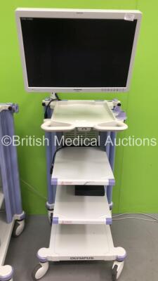 2 x Olympus Stack Trolleys with OEV261H Monitors and 1 x Bausch & Lomb Footswitch with 1 x AC Power Supply (Both Power Up) *SN 7115582, 7126723* - 2