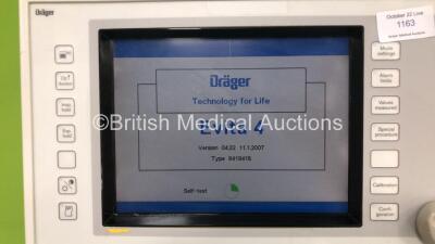 Drager Evita 4 Edition Ventilator Software Version 04.22 Running Hours 60755 with Hoses (Powers Up) *SN ARYL-0248* - 2