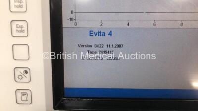 Drager Evita 4 Edition Ventilator Software Version 04.22 Running Hours 60755 with Hoses (Powers Up) *SN ARYL-0248* - 3