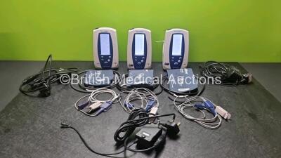 3 x Welch Allyn Spot Vital Signs Patient Monitors with 3 x Spo2 Finger Sensors, 3 x Adult BP Cuff with Hoses and 3 x Power Supplies (All Power Up)