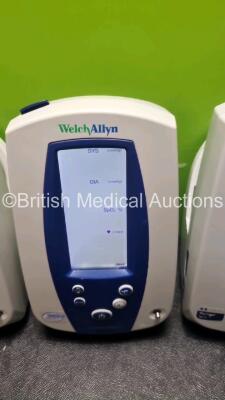 4 x Welch Allyn Spot Vital Signs Patient Monitors with 3 x Spo2 Finger Sensors, 5 x Adult BP Cuff with 4 x Hoses and 3 x Power Supplies (All Power Up,1 x Damage to Screen See-Photo) - 3