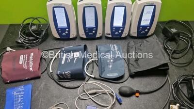 4 x Welch Allyn Spot Vital Signs Patient Monitors with 3 x Spo2 Finger Sensors, 5 x Adult BP Cuff with 4 x Hoses and 3 x Power Supplies (All Power Up,1 x Damage to Screen See-Photo) - 7