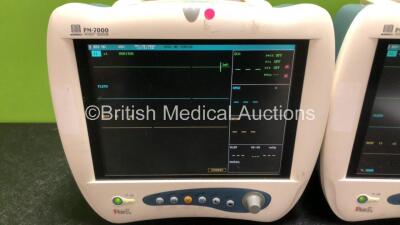 2 x Mindray PM-7000 Patient Monitor with ECG, T1, T2, SPO2, NIBP and Printer Options (Both Power Up, 1 x Slight Damage to Screen and 1 x Slight Damage to Casing - See Photos) *SN CE95113819 / CE95113818* - 2