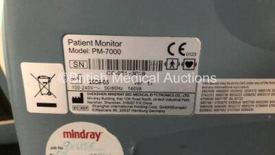 2 x Mindray PM-7000 Patient Monitor with ECG, T1, T2, SPO2, NIBP and Printer Options (Both Power Up, 1 x Slight Damage to Screen and 1 x Slight Damage to Casing - See Photos) *SN CE95113819 / CE95113818* - 9