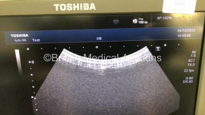 Toshiba Aplio 500 Flat Screen Ultrasound Scanner *Mfd 10-2012* Software Version AB_V2.10*R003 with 3 x Transducers-1 x Toshiba Model PLT-674BT Convex Array Transducer *Mfd 10-2012* 1 x Toshiba PVT-661VT Endocavitary Transducer *Mfd 09-2012* 1 x 6C1 Model - 6