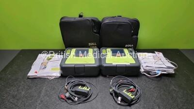 2 x Zoll AED PRO Defibrillators with 2 x Batteries, 2 x 3 Lead ECG Leads, 5 x Electrode Packs *4 x in Date 1 x Out of Date* (All Power Up) in Carry Cases *SN AA13C027920 / AA08H011357*