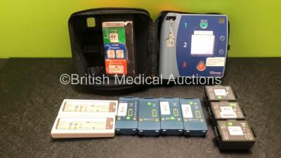 Job Lot Including 1 x Laerdal Heartstart FR2 Defibrillator in Carry Case (Powers Up and Passes Self Test with Stock Battery - Not Included) 4 x Philips M5070A Batteries, 3 x Philips 989803150161 Batteries and 2 x CU Medical GM240074 L Batteries (All Untes