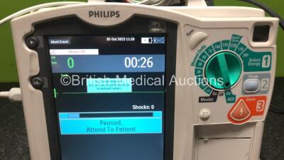 Philips HeartStart MRx Defibrillator / Monitor with ECG and Printer Options, 1 x ECG Lead, 1 x Paddle Lead with Test Load, 1 x M3538A Battery and 1 x M3539A Module (Both Power Up) - 2