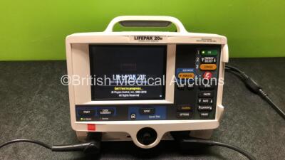 Physio Control Lifepak 20e Defibrillator / Monitor Including Pacer ECG and Printer Options *Mfd 2015* with 1 x Paddle Lead and 1 x ECG Lead (Powers Up with Missing Door and Service Light-See Photos) - 2