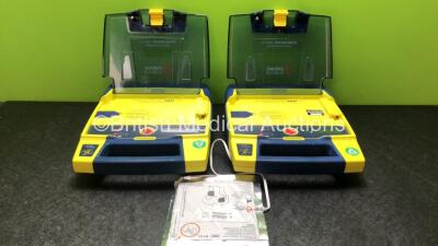 2 x Cardiac Science Powerheart AED G3 Defibrillators with 1 x Electrode and 2 x Powerheart AED G3 Batteries (Both Power Up)