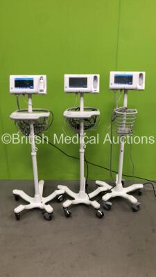 3 x Welch Allyn Connex SPOT Monitors on Stands with Power Supplies (All Power Up) *S/N 100031533418 / 100021180419 / na*