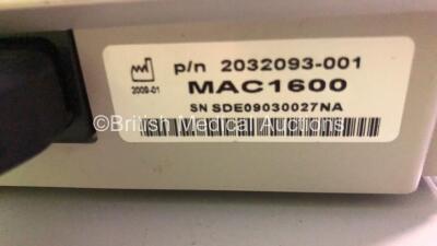 GE MAC1600 ECG Machine on Stand with 10 Lead ECG Leads (Powers Up with Some Casing Damage) *SDE09030027NA* - 5