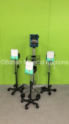 3 x Blood Pressure Meters on Stands and 1 Dinamap Critikon Plus Vital Signs Monitor on Stand (Powers Up)