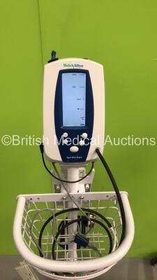 2 x Welch Allyn Spot Vital Signs Monitors on Stands with 2 x AC Power Supply, 1 x SpO2 Finger Sensor, 1 x BP Hose and 1 x BP Cuff (Both Power Up) - 2