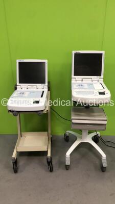 2 x Mortara ELI 350 ECG Machine on Stands (Both Draw Power with Blank Screens) *113450182362 / 113410178199*