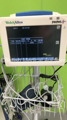 Mixed Lot Including 1 x CTL Medical Stack Trolley and 1 x Welch Allyn Propaq CS Monitor Including ECG, SpO2, NIBP, T1 and T2 Options with 1 x NIBP Hose, 1 x BP Cuff, 1 x SpO2 Finger Sensor and 1 x AC Power Supply on Stand (Powers Up) *SN GA115807, 8590* - 2