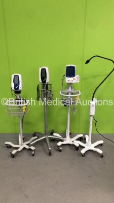 Mixed Lot Including 2 x Welch Allyn Spot Vital Signs Monitors on Stands, 1 x Welch Allyn Spot Vital Signs LXi Monitor on Stand and 1 x Welch Allyn GS Exam Light (Missing Bulb)