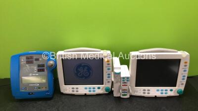 Job Lot Including 2 x GE B30 Patient Monitors (1 x Powers Up, 1 x No Power and Crack in Casing - See Photos) with 1 x GE Type E-PSMP-01 Module Including ECG, SpO2, T1, T2, P1, P2 and NIBP Options, 1 x GE Type N-FC-00 Module with Mini D-Fend Water Trap and